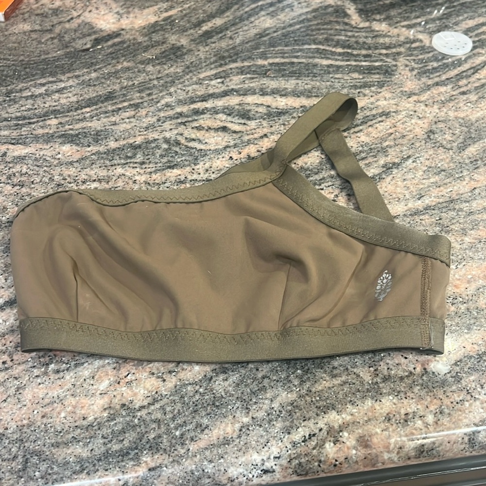 Olive Green one shoulder, free people movement sports bra/fashion bra